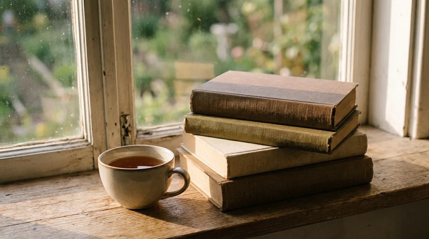 A small stack of books and a cup of tea on a sunlit windowsill, evoking a proven framework worth learning.