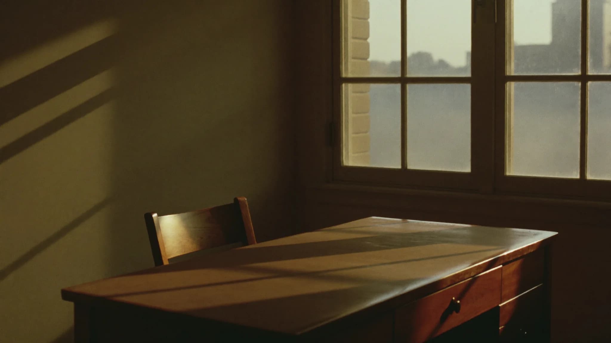A person sitting thoughtfully at a desk with chin on hand, deliberating over options in warm morning light.
